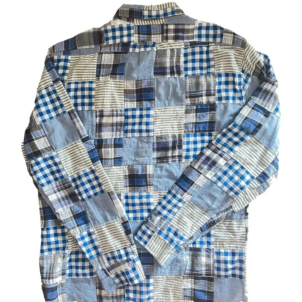 J.Crew Mens Shirt L Slim Madras Plaid Patchwork Button Down Cotton